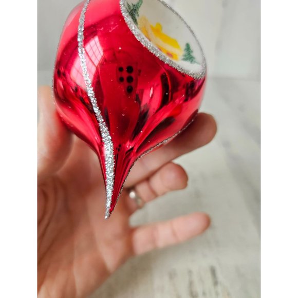Radko country scene red indent reflector teardrop ornament vintage Xmas tree - Picture 8 of 8